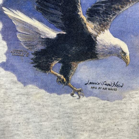 Vintage Freedom In Flight Sweatshirt Mens Medium Bald Eagle Air Waves USA 90s - Picture 4 of 15